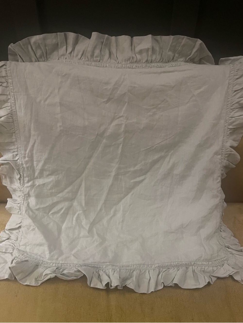 Pottery Barn linen Light blue Euro Pillow Shams with ruffle trim